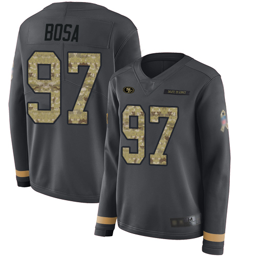 Nike 49ers #97 Nick Bosa Anthracite Salute to Service Women's Stitched NFL Limited Therma Long Sleeve Jersey Nike 49ers #97 Nick Bosa Anthracite Salute to Service Women's Stitched NFL Limited Therma Long Sleeve Jersey