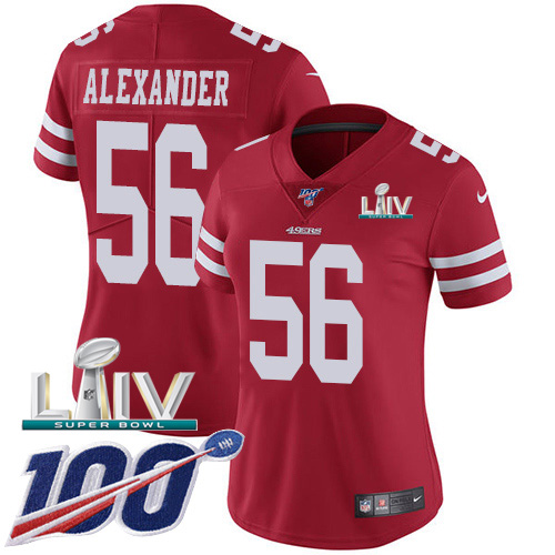 Nike 49ers #56 Kwon Alexander Red Super Bowl LIV 2020 Team Color Women's Stitched NFL 100th Season Vapor Limited Jersey Nike 49ers #56 Kwon Alexander Red Super Bowl LIV 2020 Team Color Women's Stitched NFL 100th Season Vapor Limited Jersey