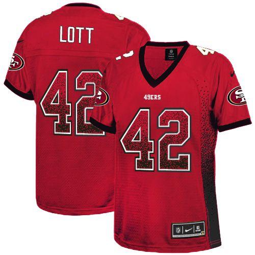 Nike 49ers #42 Ronnie Lott Red Team Color Women's Stitched NFL Elite Drift Fashion Jersey Nike 49ers #42 Ronnie Lott Red Team Color Women's Stitched NFL Elite Drift Fashion Jersey