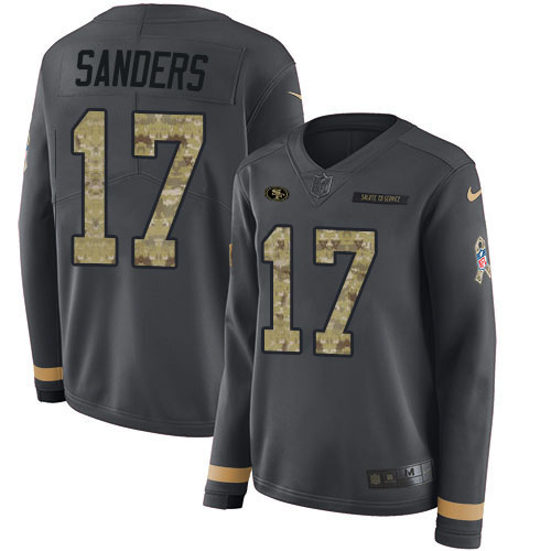 Nike 49ers #17 Emmanuel Sanders Anthracite Salute to Service Women's Stitched NFL Limited Therma Long Sleeve Jersey Nike 49ers #17 Emmanuel Sanders Anthracite Salute to Service Women's Stitched NFL Limited Therma Long Sleeve Jersey