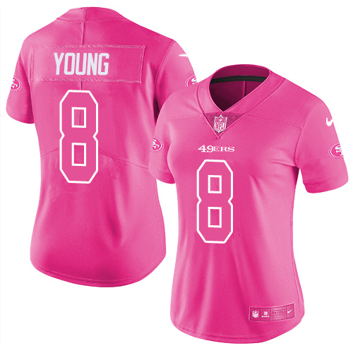 Nike 49ers #8 Steve Young Pink Women's Stitched NFL Limited Rush Fashion Jersey Nike 49ers #8 Steve Young Pink Women's Stitched NFL Limited Rush Fashion Jersey