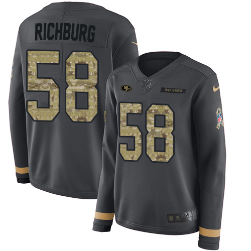 Nike 49ers #58 Weston Richburg Anthracite Salute to Service Women's Stitched NFL Limited Therma Long Sleeve Jersey Nike 49ers #58 Weston Richburg Anthracite Salute to Service Women's Stitched NFL Limited Therma Long Sleeve Jersey