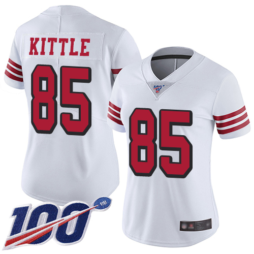 Nike 49ers #85 George Kittle White Rush Women's Stitched NFL Limited 100th Season Jersey Nike 49ers #85 George Kittle White Rush Women's Stitched NFL Limited 100th Season Jersey