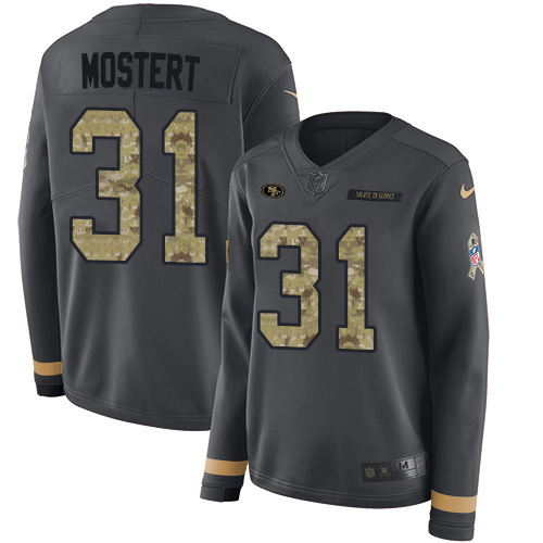 Nike 49ers #31 Raheem Mostert Anthracite Salute to Service Women's Stitched NFL Limited Therma Long Sleeve Jersey Nike 49ers #31 Raheem Mostert Anthracite Salute to Service Women's Stitched NFL Limited Therma Long Sleeve Jersey