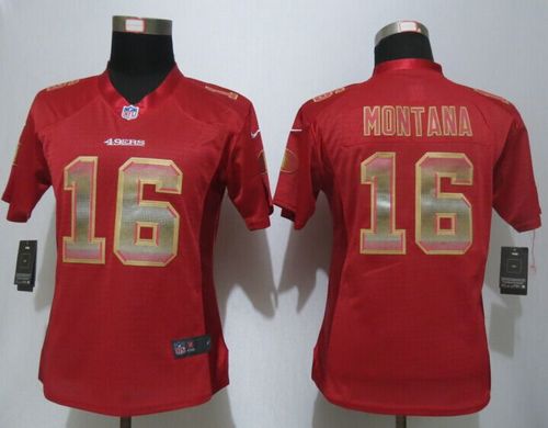 Nike 49ers #16 Joe Montana Red Team Color Women's Stitched NFL Elite Strobe Jersey Nike 49ers #16 Joe Montana Red Team Color Women's Stitched NFL Elite Strobe Jersey