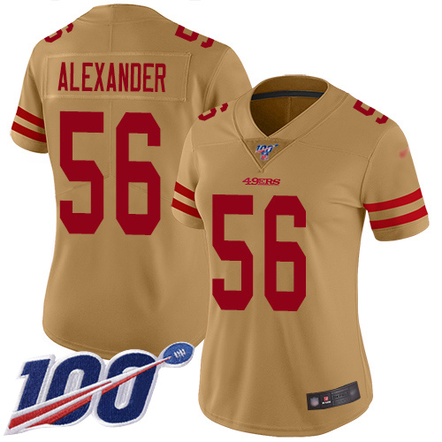 Nike 49ers #56 Kwon Alexander Gold Women's Stitched NFL Limited Inverted Legend 100th Season Jersey Nike 49ers #56 Kwon Alexander Gold Women's Stitched NFL Limited Inverted Legend 100th Season Jersey