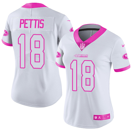 Nike 49ers #18 Dante Pettis White/Pink Women's Stitched NFL Limited Rush Fashion Jersey Nike 49ers #18 Dante Pettis White/Pink Women's Stitched NFL Limited Rush Fashion Jersey
