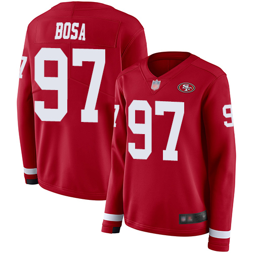 Nike 49ers #97 Nick Bosa Red Team Color Women's Stitched NFL Limited Therma Long Sleeve Jersey Nike 49ers #97 Nick Bosa Red Team Color Women's Stitched NFL Limited Therma Long Sleeve Jersey