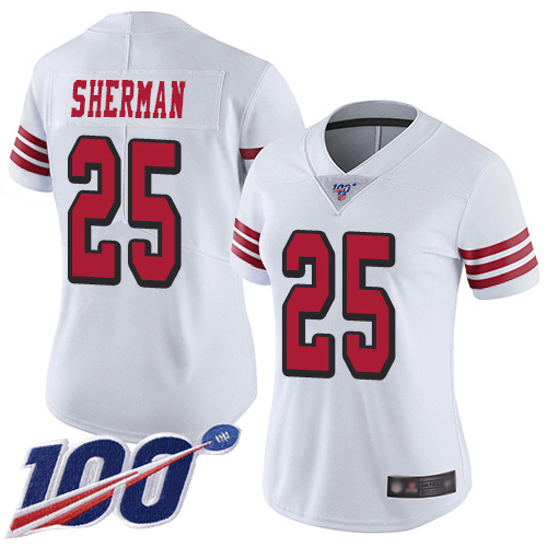 Nike 49ers #25 Richard Sherman White Rush Women's Stitched NFL Limited 100th Season Jersey Nike 49ers #25 Richard Sherman White Rush Women's Stitched NFL Limited 100th Season Jersey