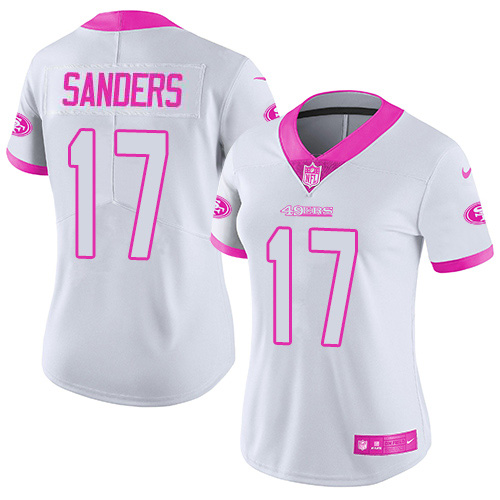 Nike 49ers #17 Emmanuel Sanders White/Pink Women's Stitched NFL Limited Rush Fashion Jersey Nike 49ers #17 Emmanuel Sanders White/Pink Women's Stitched NFL Limited Rush Fashion Jersey