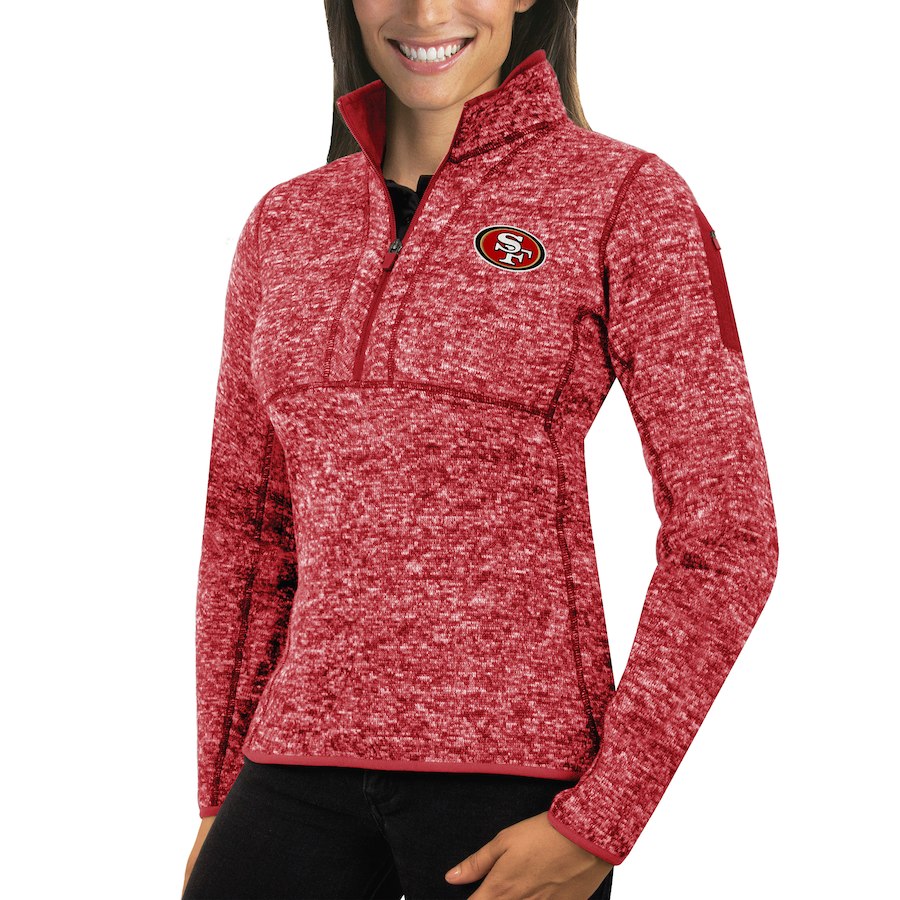 San Francisco 49ers Antigua Women's Fortune Half-Zip Sweater Heather Red San Francisco 49ers Antigua Women's Fortune Half-Zip Sweater Heather Red