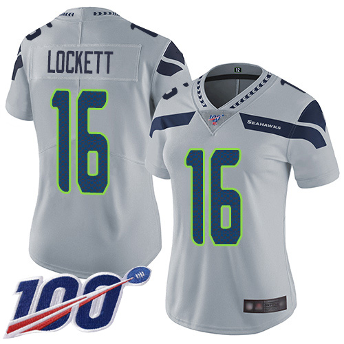 Nike Seahawks #16 Tyler Lockett Grey Alternate Women's Stitched NFL 100th Season Vapor Limited Jersey Nike Seahawks #16 Tyler Lockett Grey Alternate Women's Stitched NFL 100th Season Vapor Limited Jersey