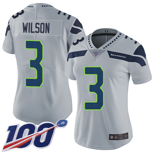 Nike Seahawks #3 Russell Wilson Grey Alternate Women's Stitched NFL 100th Season Vapor Limited Jersey Nike Seahawks #3 Russell Wilson Grey Alternate Women's Stitched NFL 100th Season Vapor Limited Jersey