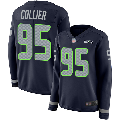 Nike Seahawks #95 L.J. Collier Steel Blue Team Color Women's Stitched NFL Limited Therma Long Sleeve Jersey Nike Seahawks #95 L.J. Collier Steel Blue Team Color Women's Stitched NFL Limited Therma Long Sleeve Jersey