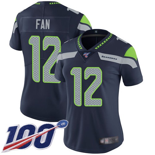 Nike Seahawks #12 Fan Steel Blue Team Color Women's Stitched NFL 100th Season Vapor Limited Jersey Nike Seahawks #12 Fan Steel Blue Team Color Women's Stitched NFL 100th Season Vapor Limited Jersey