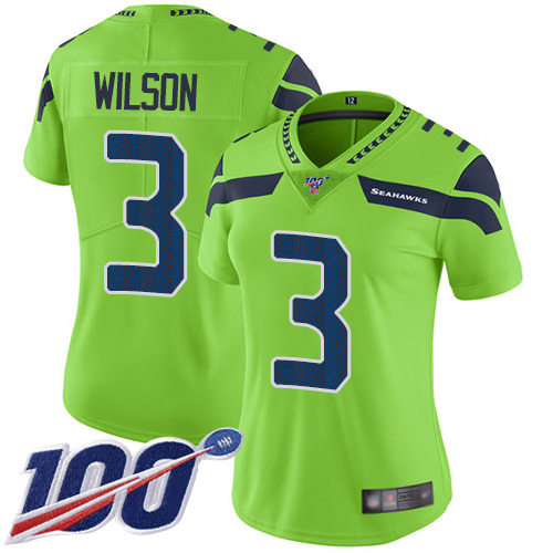 Nike Seahawks #3 Russell Wilson Green Women's Stitched NFL Limited Rush 100th Season Jersey Nike Seahawks #3 Russell Wilson Green Women's Stitched NFL Limited Rush 100th Season Jersey