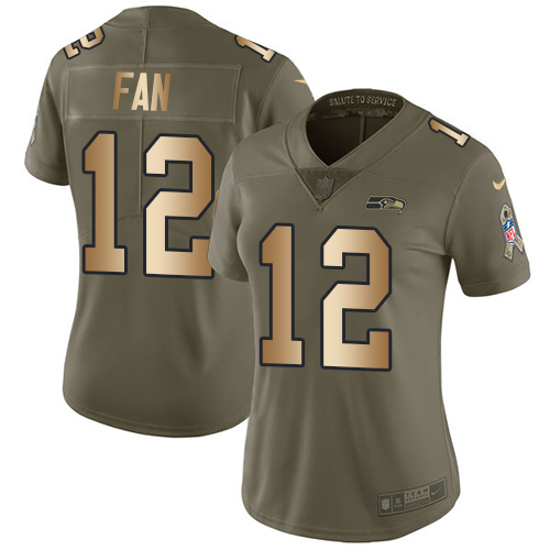 Nike Seahawks #12 Fan Olive/Gold Women's Stitched NFL Limited 2017 Salute to Service Jersey Nike Seahawks #12 Fan Olive/Gold Women's Stitched NFL Limited 2017 Salute to Service Jersey