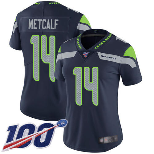 Nike Seahawks #14 D.K. Metcalf Steel Blue Team Color Women's Stitched NFL 100th Season Vapor Limited Jersey Nike Seahawks #14 D.K. Metcalf Steel Blue Team Color Women's Stitched NFL 100th Season Vapor Limited Jersey
