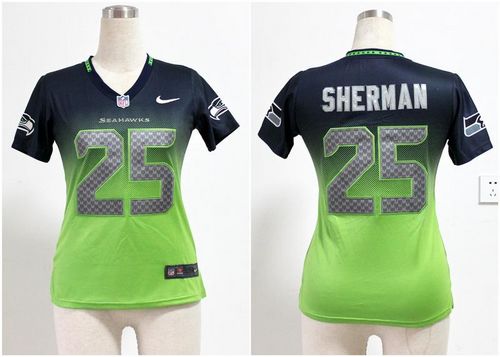 Nike Seahawks #25 Richard Sherman Steel Blue/Green Women's Stitched NFL Elite Fadeaway Fashion Jersey Nike Seahawks #25 Richard Sherman Steel Blue/Green Women's Stitched NFL Elite Fadeaway Fashion Jersey