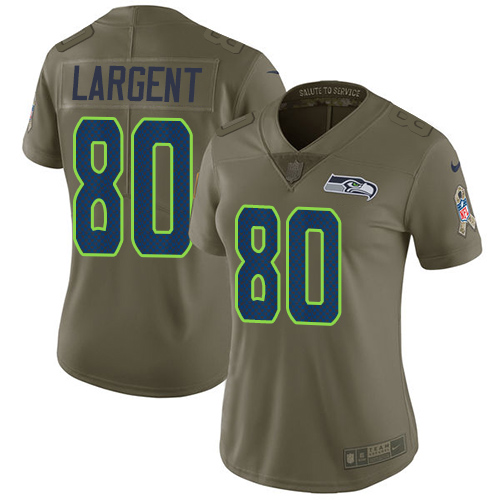 Nike Seahawks #80 Steve Largent Olive Women's Stitched NFL Limited 2017 Salute to Service Jersey Nike Seahawks #80 Steve Largent Olive Women's Stitched NFL Limited 2017 Salute to Service Jersey