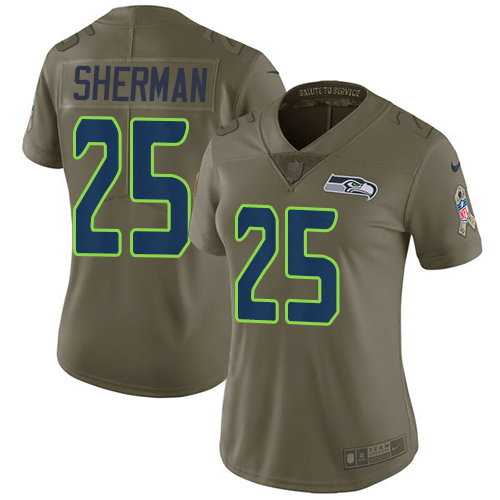 Nike Seahawks #25 Richard Sherman Olive Women's Stitched NFL Limited 2017 Salute to Service Jersey Nike Seahawks #25 Richard Sherman Olive Women's Stitched NFL Limited 2017 Salute to Service Jersey