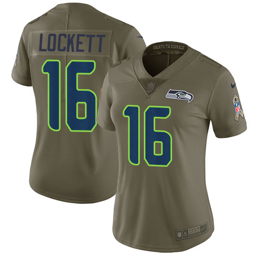 Nike Seahawks #16 Tyler Lockett Olive Women's Stitched NFL Limited 2017 Salute to Service Jersey Nike Seahawks #16 Tyler Lockett Olive Women's Stitched NFL Limited 2017 Salute to Service Jersey