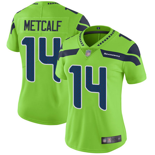 Nike Seahawks #14 D.K. Metcalf Green Women's Stitched NFL Limited Rush Jersey Nike Seahawks #14 D.K. Metcalf Green Women's Stitched NFL Limited Rush Jersey