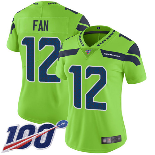 Nike Seahawks #12 Fan Green Women's Stitched NFL Limited Rush 100th Season Jersey Nike Seahawks #12 Fan Green Women's Stitched NFL Limited Rush 100th Season Jersey