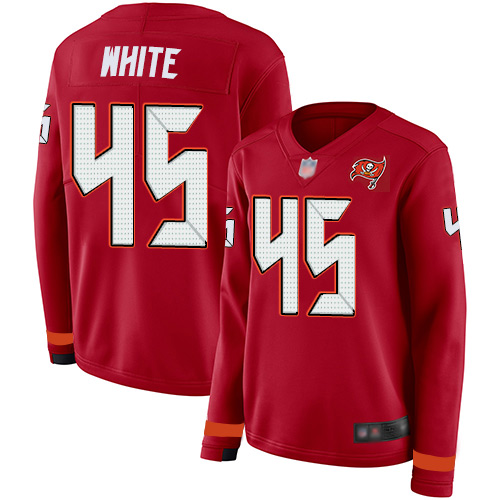 Nike Buccaneers #45 Devin White Red Team Color Women's Stitched NFL Limited Therma Long Sleeve Jersey Nike Buccaneers #45 Devin White Red Team Color Women's Stitched NFL Limited Therma Long Sleeve Jersey