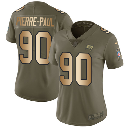 Nike Buccaneers #90 Jason Pierre-Paul Olive/Gold Women's Stitched NFL Limited 2017 Salute to Service Jersey Nike Buccaneers #90 Jason Pierre-Paul Olive/Gold Women's Stitched NFL Limited 2017 Salute to Service Jersey