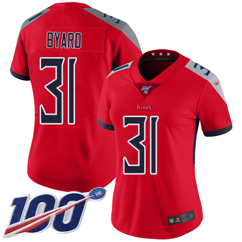 Nike Titans #31 Kevin Byard Red Women's Stitched NFL Limited Inverted Legend 100th Season Jersey Nike Titans #31 Kevin Byard Red Women's Stitched NFL Limited Inverted Legend 100th Season Jersey