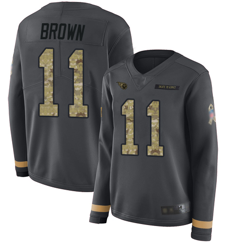 Nike Titans #11 A.J. Brown Anthracite Salute to Service Women's Stitched NFL Limited Therma Long Sleeve Jersey Nike Titans #11 A.J. Brown Anthracite Salute to Service Women's Stitched NFL Limited Therma Long Sleeve Jersey