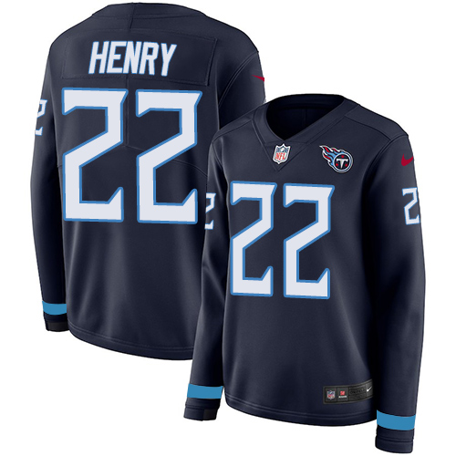 Nike Titans #22 Derrick Henry Navy Blue Team Color Women's Stitched NFL Limited Therma Long Sleeve Jersey Nike Titans #22 Derrick Henry Navy Blue Team Color Women's Stitched NFL Limited Therma Long Sleeve Jersey