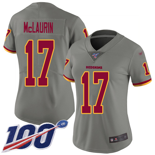 Nike Redskins #17 Terry McLaurin Gray Women's Stitched NFL Limited Inverted Legend 100th Season Jersey Nike Redskins #17 Terry McLaurin Gray Women's Stitched NFL Limited Inverted Legend 100th Season Jersey