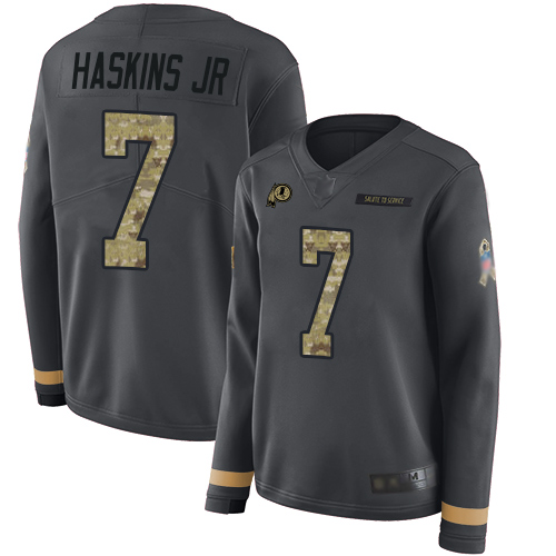Nike Redskins #7 Dwayne Haskins Jr Anthracite Salute to Service Women's Stitched NFL Limited Therma Long Sleeve Jersey Nike Redskins #7 Dwayne Haskins Jr Anthracite Salute to Service Women's Stitched NFL Limited Therma Long Sleeve Jersey