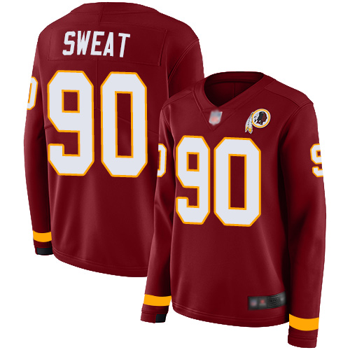 Nike Redskins #90 Montez Sweat Burgundy Red Team Color Women's Stitched NFL Limited Therma Long Sleeve Jersey