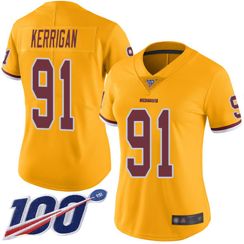 Nike Redskins #91 Ryan Kerrigan Gold Women's Stitched NFL Limited Rush 100th Season Jersey Nike Redskins #91 Ryan Kerrigan Gold Women's Stitched NFL Limited Rush 100th Season Jersey