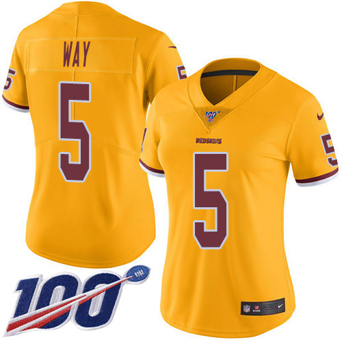 Nike Redskins #5 Tress Way Gold Women's Stitched NFL Limited Rush 100th Season Jersey Nike Redskins #5 Tress Way Gold Women's Stitched NFL Limited Rush 100th Season Jersey