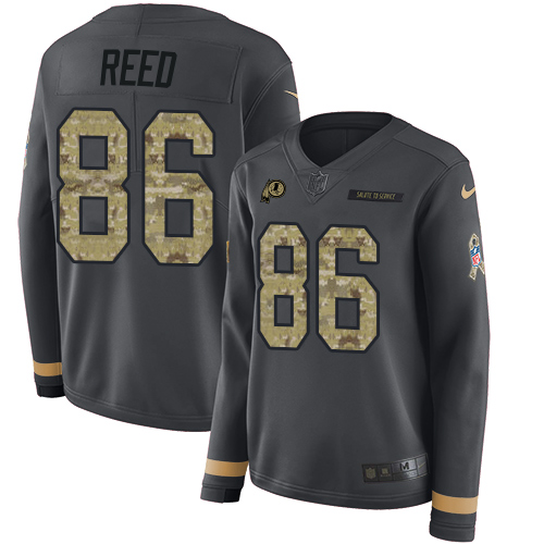 Nike Redskins #86 Jordan Reed Anthracite Salute to Service Women's Stitched NFL Limited Therma Long Sleeve Jersey Nike Redskins #86 Jordan Reed Anthracite Salute to Service Women's Stitched NFL Limited Therma Long Sleeve Jersey