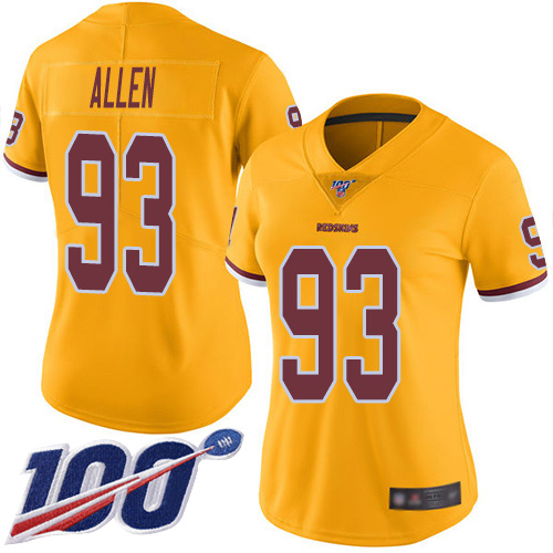 Nike Redskins #93 Jonathan Allen Gold Women's Stitched NFL Limited Rush 100th Season Jersey