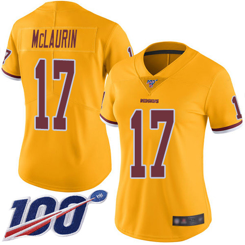 Nike Redskins #17 Terry McLaurin Gold Women's Stitched NFL Limited Rush 100th Season Jersey Nike Redskins #17 Terry McLaurin Gold Women's Stitched NFL Limited Rush 100th Season Jersey