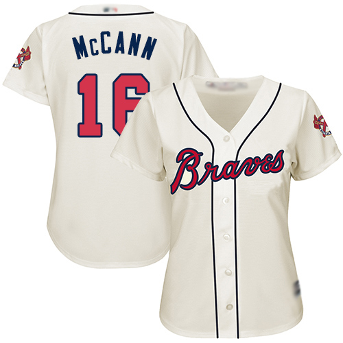 Braves #16 Brian McCann Cream Alternate Women's Stitched MLB Jersey Braves #16 Brian McCann Cream Alternate Women's Stitched MLB Jersey