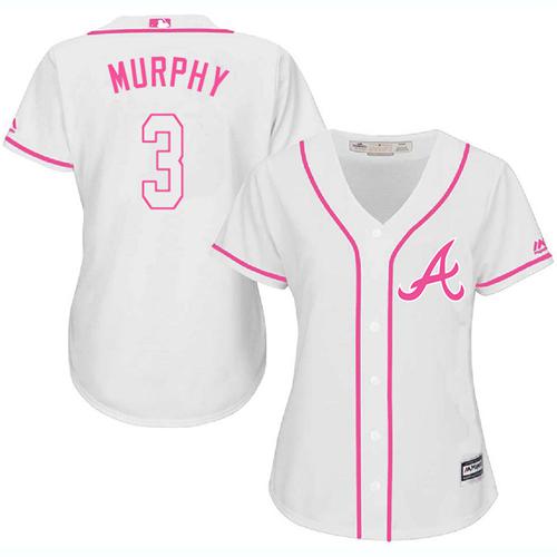 Braves #3 Dale Murphy White/Pink Fashion Women's Stitched MLB Jersey Braves #3 Dale Murphy White/Pink Fashion Women's Stitched MLB Jersey