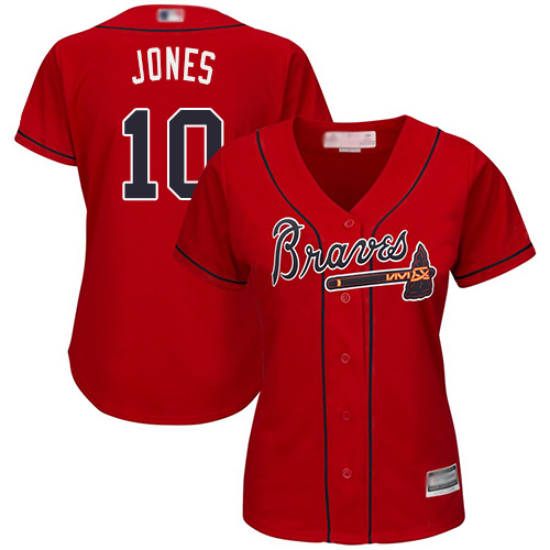Braves #10 Chipper Jones Red Alternate Women's Stitched MLB Jersey Braves #10 Chipper Jones Red Alternate Women's Stitched MLB Jersey