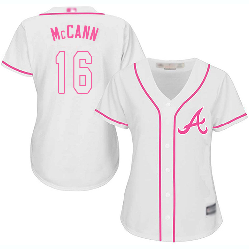 Braves #16 Brian McCann White/Pink Fashion Women's Stitched MLB Jersey Braves #16 Brian McCann White/Pink Fashion Women's Stitched MLB Jersey