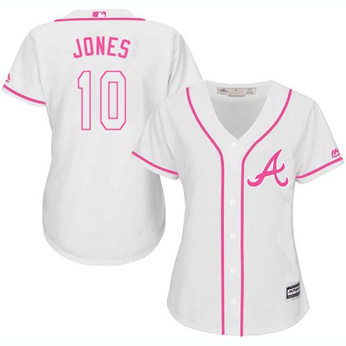Braves #10 Chipper Jones White/Pink Fashion Women's Stitched MLB Jersey Braves #10 Chipper Jones White/Pink Fashion Women's Stitched MLB Jersey