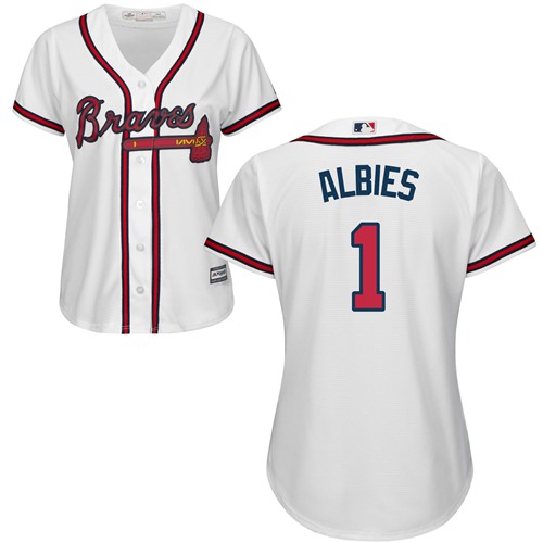 Braves #1 Ozzie Albies White Home Women's Stitched MLB Jersey Braves #1 Ozzie Albies White Home Women's Stitched MLB Jersey