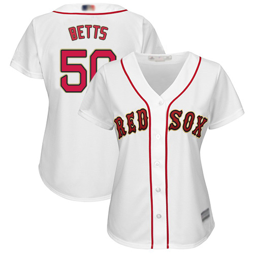 Red Sox #50 Mookie Betts White 2019 Gold Program Cool Base Women's Stitched MLB Jersey Red Sox #50 Mookie Betts White 2019 Gold Program Cool Base Women's Stitched MLB Jersey