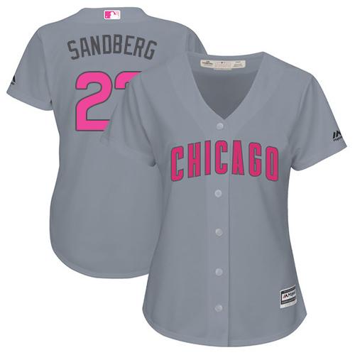 Cubs #23 Ryne Sandberg Grey Mother's Day Cool Base Women's Stitched MLB Jersey Cubs #23 Ryne Sandberg Grey Mother's Day Cool Base Women's Stitched MLB Jersey