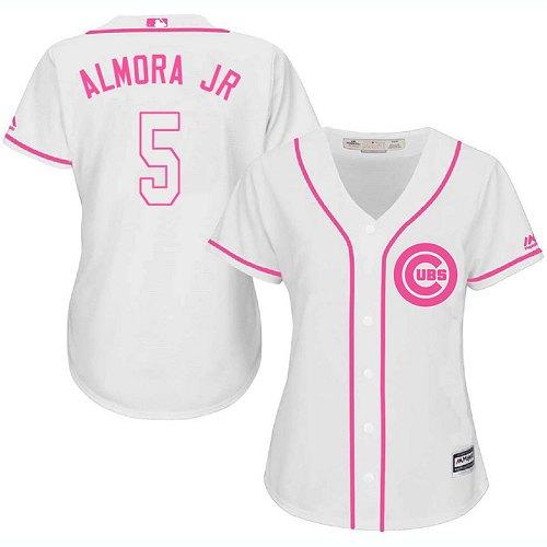 Cubs #5 Albert Almora Jr. White/Pink Fashion Women's Stitched MLB Jersey Cubs #5 Albert Almora Jr. White/Pink Fashion Women's Stitched MLB Jersey